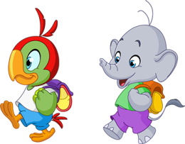 Maskottchen Papagei und Elefant